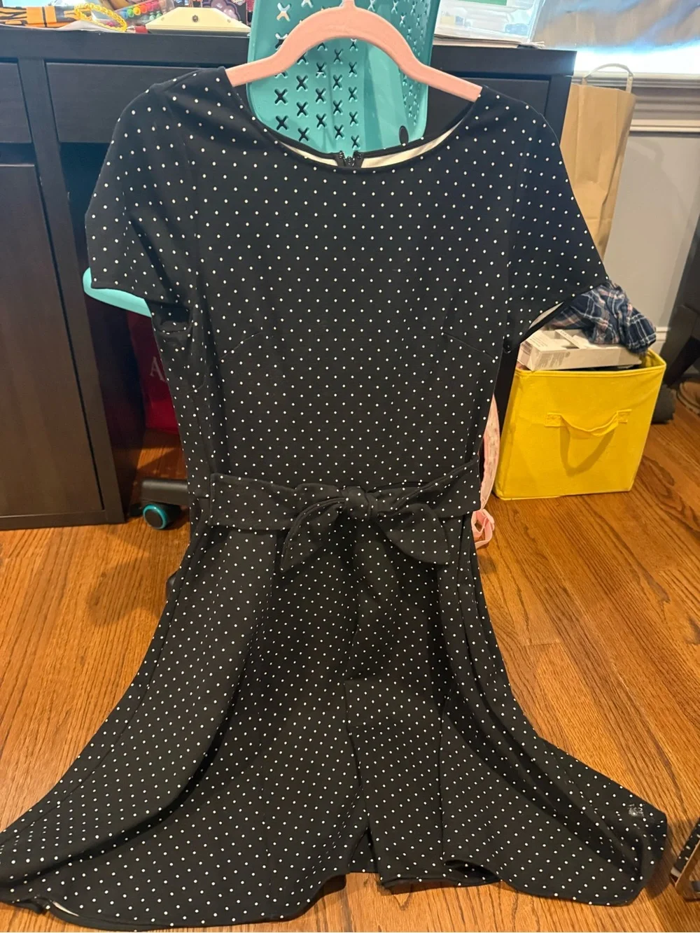 Women’s Kate spade' Black Polka Dot Fit-and-Flare Dress with Tie Waist